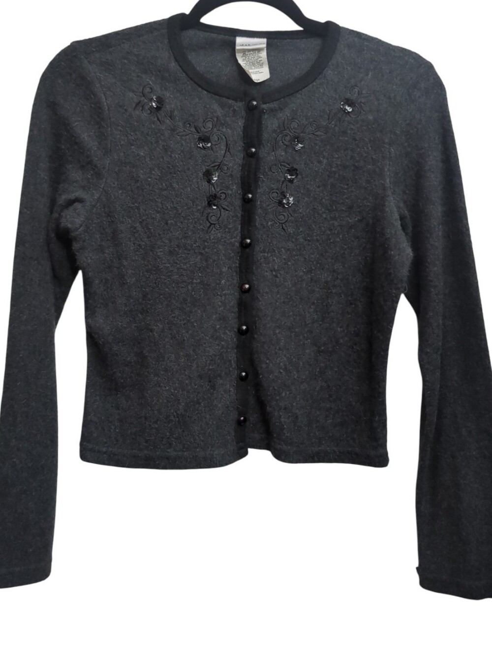 Vintage Y2K Large Grey Cardigan Black Embroidered Sequins Dark Coquette Preppy